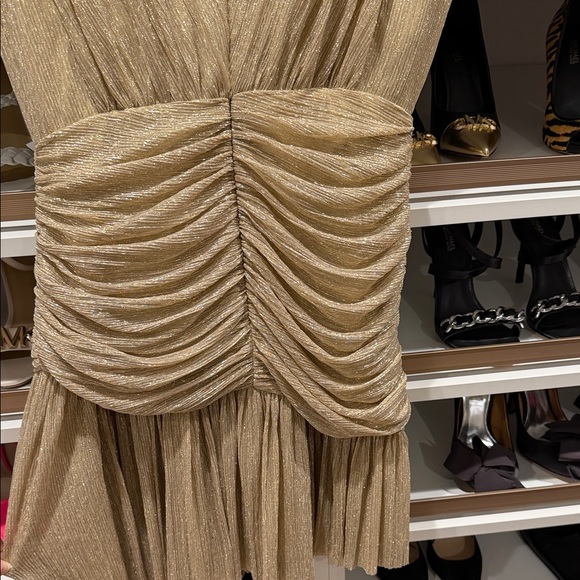BCBGMAXAZRIA Ruched Mini Dress in Gold - Picture 8 of 11